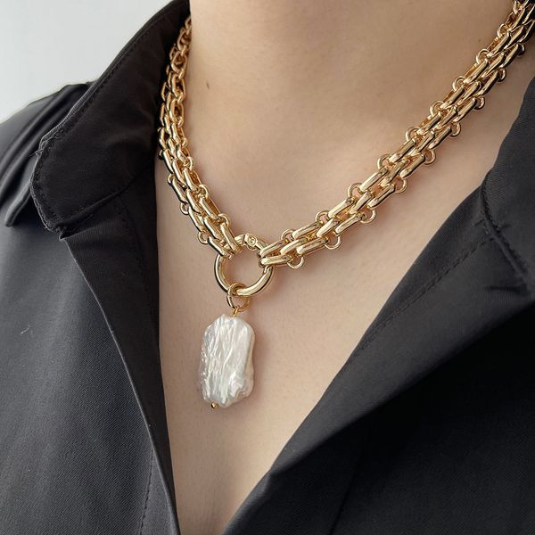 Collares colgantes PerisBox gran cuadrado natural perla de agua dulce collar de cadena gruesa para mujeres vintage elegante perlas barrocas 230506