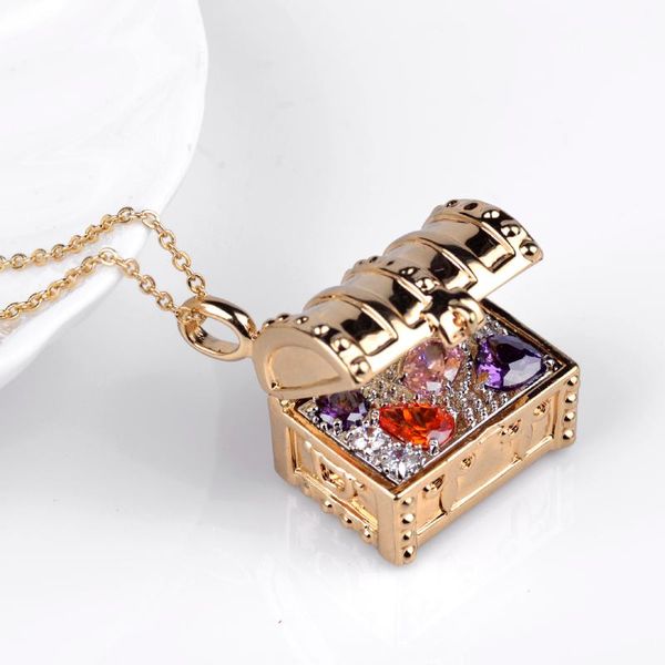 Pendentif Colliers Personnalité Cristal Boîte Au Trésor Collier Pendentifs Chaîne Collier Chic Vintage Bijoux De Mode Pour Les Femmes Peut Ouvrir Fermé