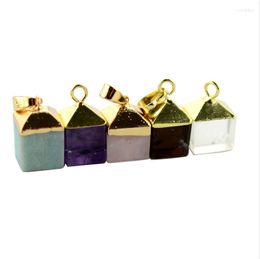 Colliers de pendentif Personnalité Fashion Natural Square Cube Cryla Agata Amethystes Pendants en pierre pour les bijoux Collier DIY Femmes 10 mm