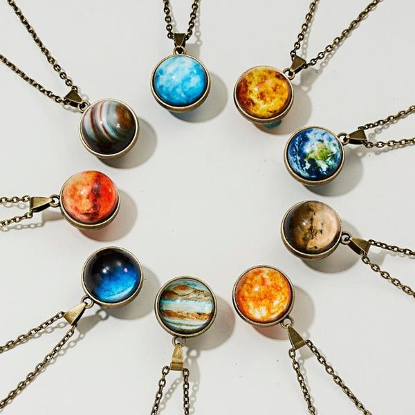 Pendentif Colliers Personnalité Galaxy Collier Huit Planètes Lumineux Double Face Rétro Terre Lueur Dans Le Noir