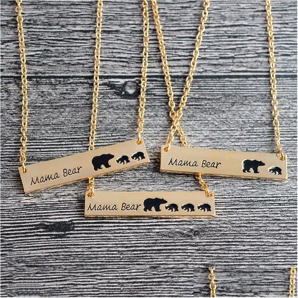 Collares colgantes Personalidad Mama Bear Bar Jewellry con uno dos tres Osos Little Grabado Cadena simple para mujeres Drop entrega J Dhidq