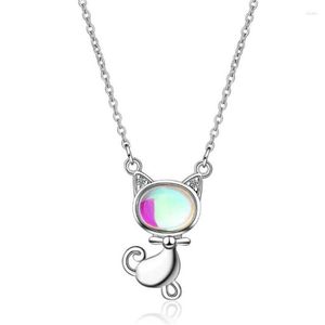 Collares colgantes Personalidad Moonstone Animal Joyería plateada dulce gato gatito juguetón cristal mujeres XZN056306F