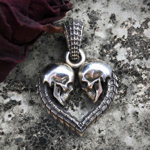 Hanger Kettingen Persoonlijkheid Vrouwen Heren Rvs Sieraden Gothic Dubbele Schedel Hart Paar Party Biker GiftsPendant240f