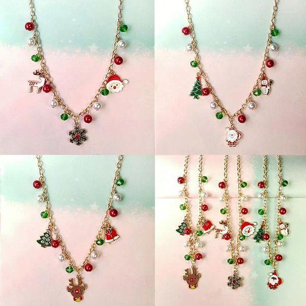 Collares colgantes Personalización Collar de Navidad Aleación Gota Aceite Santa Claus Campana Copo de nieve Árbol