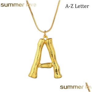 Pendentif Colliers Personnalisé 26 Lettre Initiale Bambou Collier Pour Les Femmes Alphabet Nom Fille Or Couleur Serpent Chaîne Diy Bijoux Dro Dhsjh