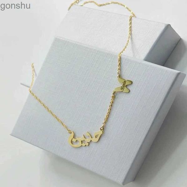 Collares colgantes collar personalizado de nombre de láser en árabe con cadena de mariposa de oro de 18k amistad dorada Giftwx