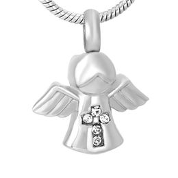 Hanger kettingen gepersonaliseerde kleur engel kruis met kristal ketting voor as urn crematie sieraden religieus medaillon