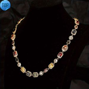 Hangende kettingen gepersonaliseerde kleurrijke zirkonia choker ketting hiphop vintage goud vergulde multicolor edelsteen steen steen dames ketting voor mannen