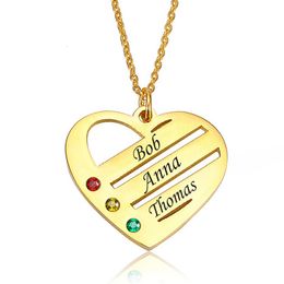 Collares colgantes Nombre grabado personalizado Mujeres personalizadas Acero inoxidable Amor Familia Piedra de nacimiento Collar de corazón Joyería de moda 230825