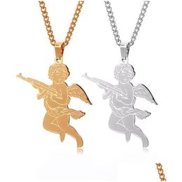 Colliers pendentifs Guardian Angel en acier inoxydable pour hommes Hip Hop Collier Party Decoration Accessoires de mode Drop Livraison DHQ1Z