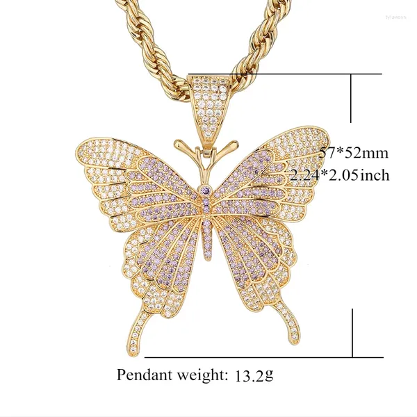 Collares colgantes Hip Hop personalizado 14k chapado en oro animal mariposa moissanita colgantes de cobre y