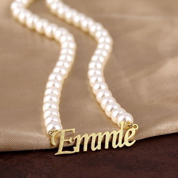 Pendentif Colliers Lettre Personnalisée En Acier Inoxydable Collier De Perles Nom Personnalisé DIY Mat Artical Police Plaque Cadeau Pour Tempérament Femmes 230731