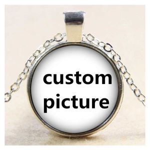 Hanger Kettingen Gepersonaliseerde Foto Aangepaste foto's glas cabochon Ketting Hanger Charms verzilverd/Brons/Kristal Hanger DIY Sieraden 240227