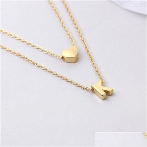 Colliers pendentif personnalisé lettre d'amour doux avec coeur ou deux lettres collier bijoux-deux couches minuscule collier initial-idée cadeau DH79O