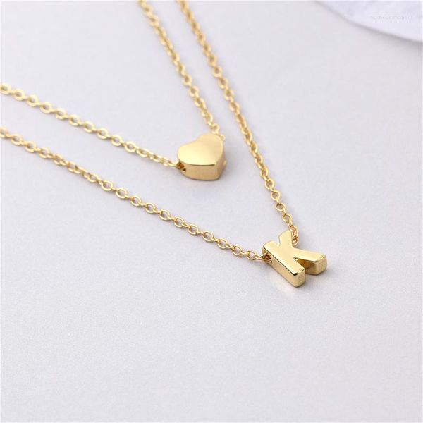 Collares colgantes Carta de amor dulce personalizada con corazón o dos letras Collar Joyería-Dos capas Pequeño collar inicial-Idea de regalo