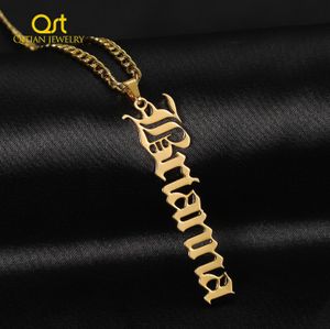 Collares colgantes Personalizado Vertical Antiguo Inglés Placa de identificación Nombre Collar 18Kgold Chapado en oro Gargantilla de acero inoxidable Colgantes Regalo de Navidad 230825