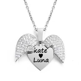 Pendentif Colliers Personnalisé Femmes Chaîne Collier Personnalisé Gravé Coeur Nom Ouvrable Ailes De Cristal Neklace Saint Valentin Cadeau Dro Dhjyw