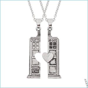 Pendentif Colliers Cabine téléphonique Double Coeur Couples Collier pour Femmes Hommes Amoureux Bijoux Saint Valentin Anniversaire Cadeau Drop Livraison P Dhprw