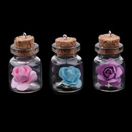 Hanger kettingen stuk lichtgevende rozenbloemglas wensfles charmes met kurk voor doe -het -zelf sieraden maken accessoiresspender