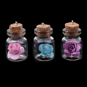 Pendentif colliers pièce lumineuse Rose fleur verre souhait bouteille breloques avec liège pour bijoux à bricoler soi-même faisant des accessoires pendentif