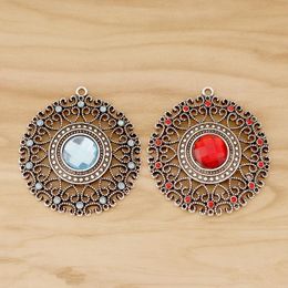 Hangende kettingen stukken grote Tibetaanse zilveren filigraan bloemstïne -strass kristal ronde charmes hangers voor ketting sieraden maken Accesso
