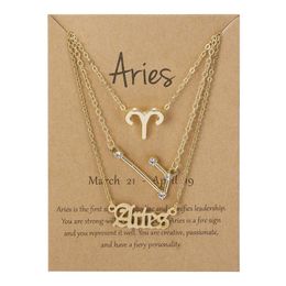 Hangende kettingen stukken/set symbool sterrenhemel sky oude Engelse letter twaalf constellaties ketting kristal geometrische meerlagige halvee