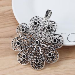 Hangende kettingen stukken Tibetaanse zilveren holle filigraan bloem charmes hangers voor ketting sieraden maken accessoires 66x63mmpendant