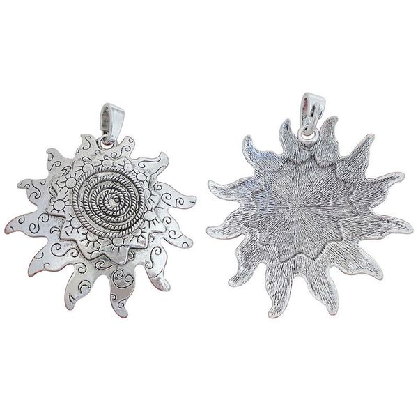 Pendentif colliers pièces tibétain argent grande spirale soleil fleur charmes pendentifs pour collier fabrication de bijoux résultats accessoires 76x69mmPe