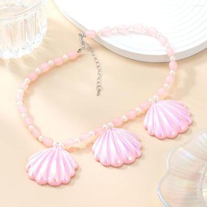Pendentif Colliers Rose Acrylique Collier De Perles Shell Cou Chaîne Imité Perle Femmes Accessoires Exquis Bijoux À La Mode