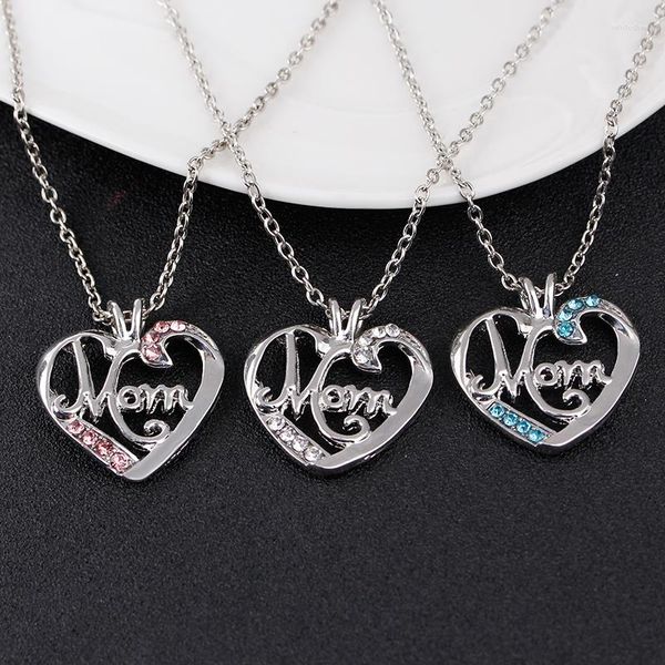 Collares pendientes Rosa claro azul Diamante de imitación mamá en el corazón para siempre declaración I Love mamá joyería Navidad Día de la madre regalo