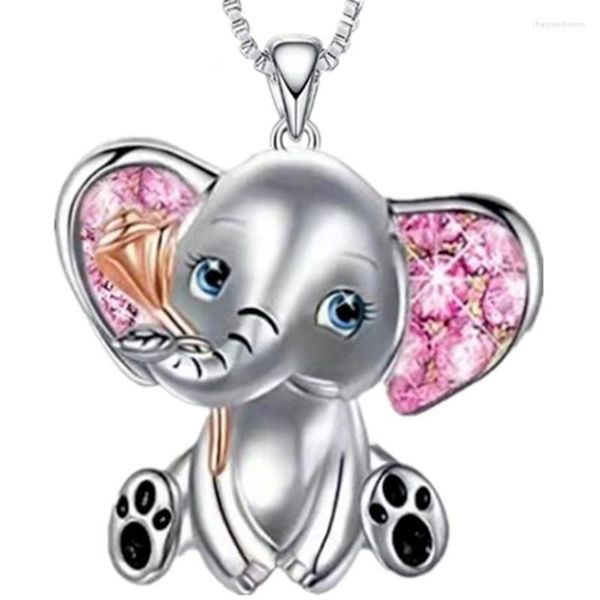 Pendentif Colliers Rose CZ Oreille Éléphant Collier Pour Femmes Argent Couleur De Luxe Animal Bijoux Cadeau Thanksgiving Jour Mère