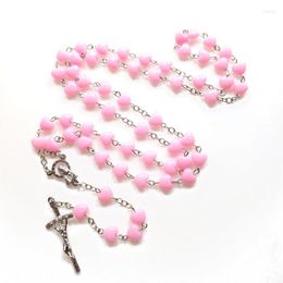 Pingente colares rosa coração rosário colar longo cristo jesus para cruz homens mulheres jóias religiosas decoração dropship