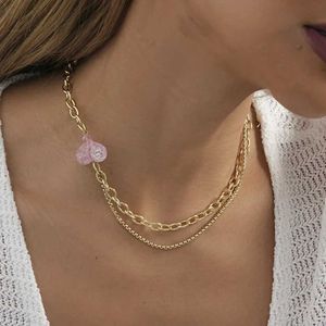 Hangende kettingen roze liefde natuursteen ketting voor vrouwen niche ontwerp veelzijdige dames ketting sleutelbeen ketens sieraden groothandel directe verkoop J240516