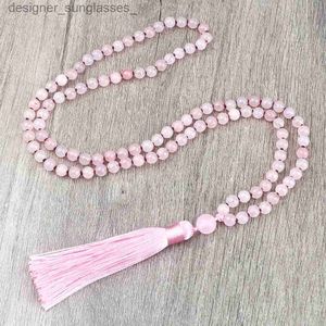 Colares de pingente de quartzo rosa 108 contas colar moda mulheres 6mm pedra natural cristal borla longos colares meditação yoga espírito mala jóiasl231218