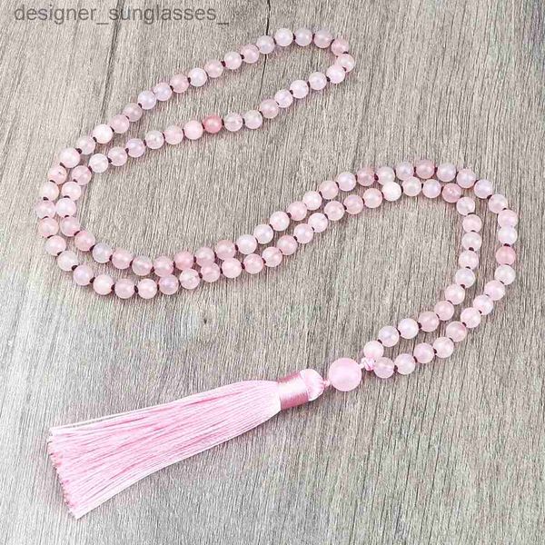 Collares colgantes Cuarzo rosa 108 Collar de cuentas Moda Mujer 6 mm Piedra natural Borla de cristal Collares largos Meditación Yoga Espíritu Mala Joyería L231218