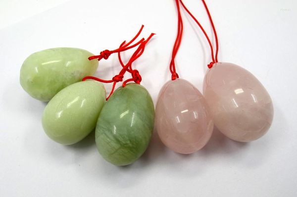 Collares pendientes Huevos de cristal de cuarzo rosa Piedra de jade perforada Yoni verde natural para ejercicio de Kegel Mixto 2pcs / set