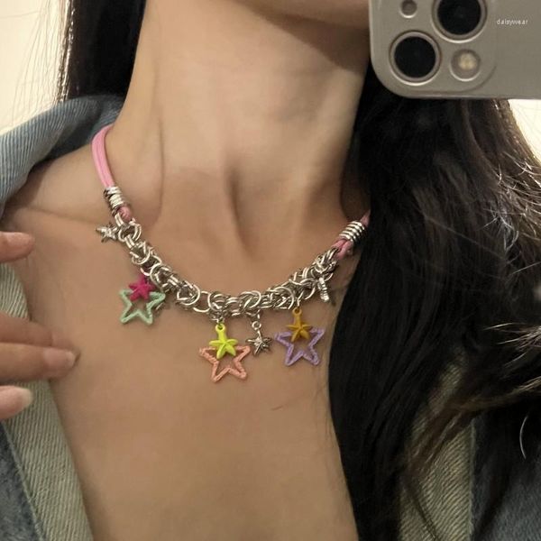 Collares pendientes Cuerda rosa Pentagrama Pendientes de gota de estrella para niñas adolescentes Estilo Y2k Collar de moda Verano Lindo Harajuki Joyería