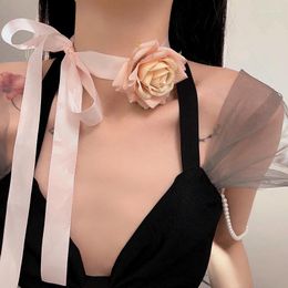 Anhänger Halsketten Rosa Rose Band Blume Halsband Halskette Kragen Kette Band Für Frauen Elegante Schnürung Seil