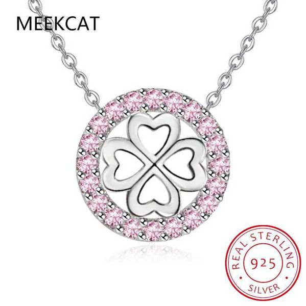 Collares colgantes de circón rosa/blanco afortunado de cuatro hojas collar de trébol para mujeres Collar de gargantilla colgante de corazón 925 joyería de plata esterlina 240410