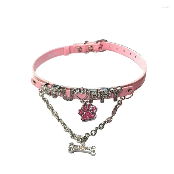 Anhänger Halsketten Rosa Y2K Choker Halskette Für Edgy Mädchen Welpen Kragen Kette Knochen Hip Hop Schmuck Geschenk Leder