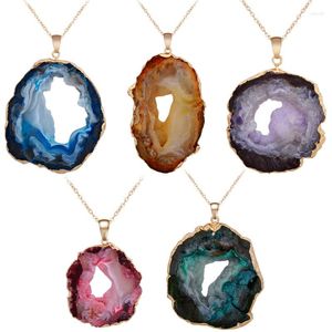 Pendentif Colliers Rose Jaune Naturel Brésilien Or Couleur Tranche Tranche Ouverte Agates Geode Drusy Druzys Pendentifs Pour Collier Femmes Bijoux