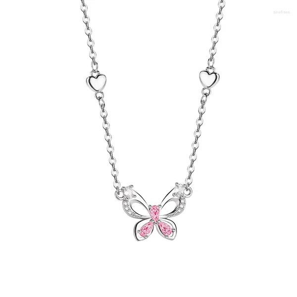 Pendentif Colliers Rose Zircon Papillon Collier Pour Femmes Or Blanc Couleur Plaqué Chandail Chaîne Bijoux De Mode Femme