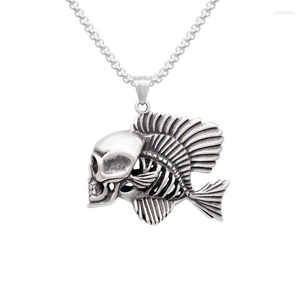 Pendentif Colliers Piranha Collier En Acier Inoxydable Super Cool Street Style Hip Hop Punk Crâne De Poisson Pour Homme