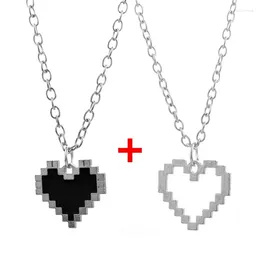 Pendentif Colliers Pixel Coeur Couple Collier Y2K Noir Blanc Forme Creuse Chaîne Pour Femmes Hommes