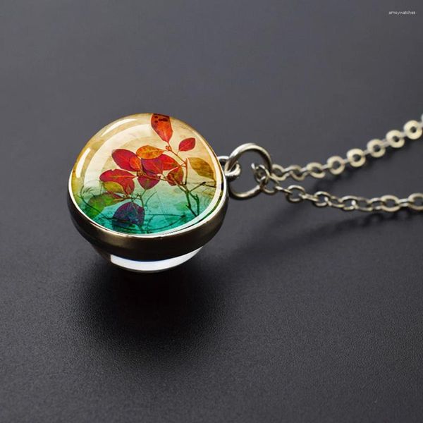 Pendentif Colliers Collier de plantes Feuilles Fleurs Sphérique Verre double face avec divers choix Styles simples et naturels