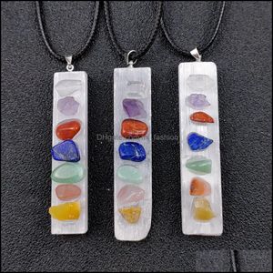 Collares pendientes Yeso Rec Collar Reiki Curación Cystal Seven Chakra Beads Energía Colgante Encantos Collares Pendum Amet Mjfashion Dhldv