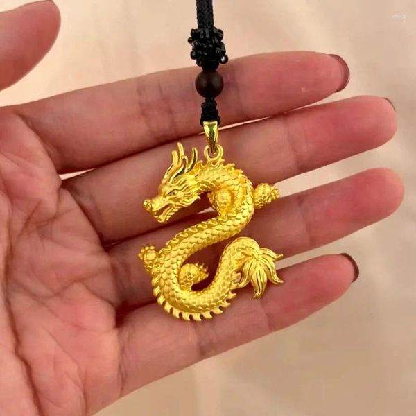 Pendentif Colliers Plaque Collier d'or pour hommes-Chaîne de corde de dragon chinois-Collier pour hommes-Bijoux de luxe