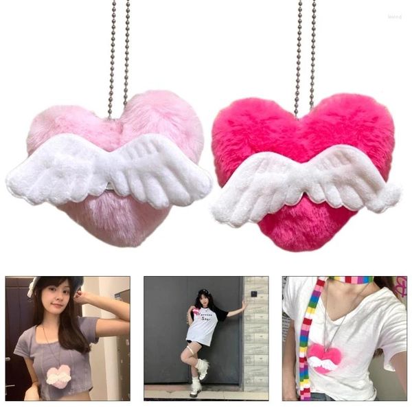 Collares colgantes Collar de corazón de peluche Cadena de suéter rosa Dopamina única Y2K Wing Charm Gargantilla para mujeres Joyería de niña