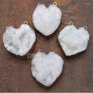 Pendentif Colliers PM11330 Cristal Blanc Druzy Drusy Cluster Coeur Forme Double Trou Plaqué Or Charmes Pendentifs Accessoires