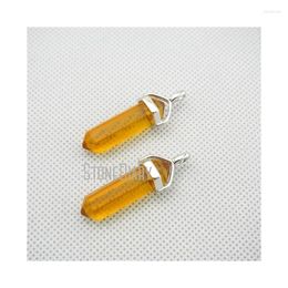 Collares pendientes PM13090 10pcs Corte pulido Cristal amarillo Cuarzo Citrino Punto Plateado Prisma hexagonal Joyería